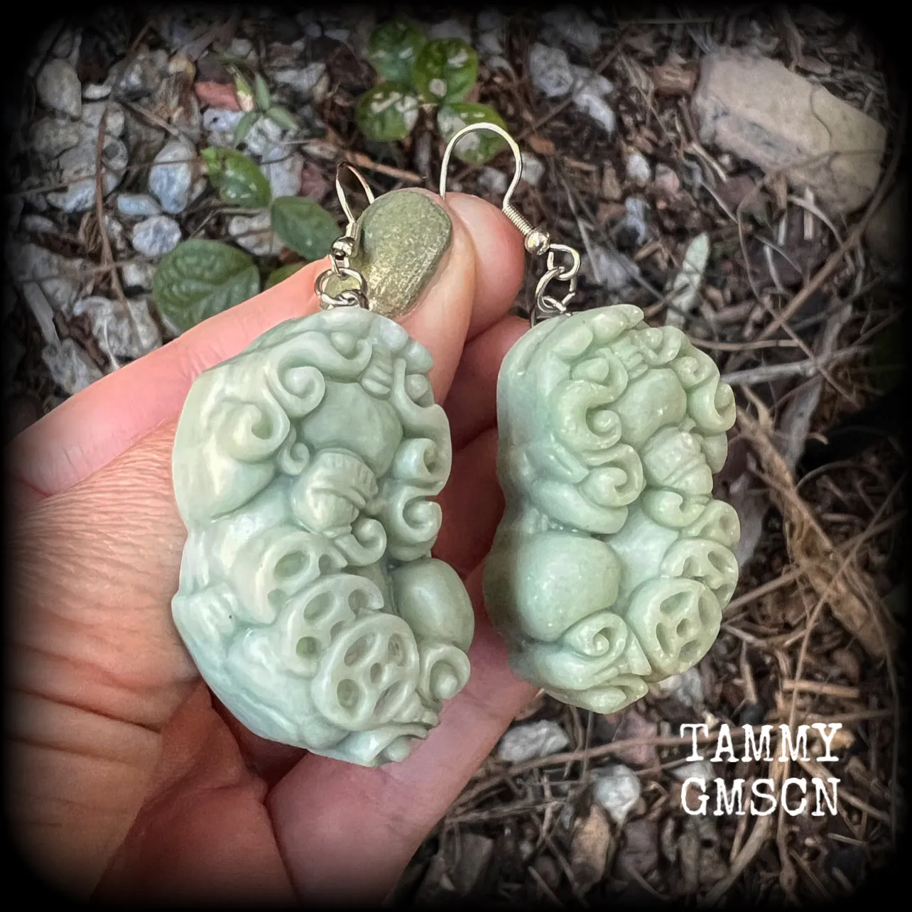 Chinese foo dog earrings-Lantian jade Pi Xiu earrings