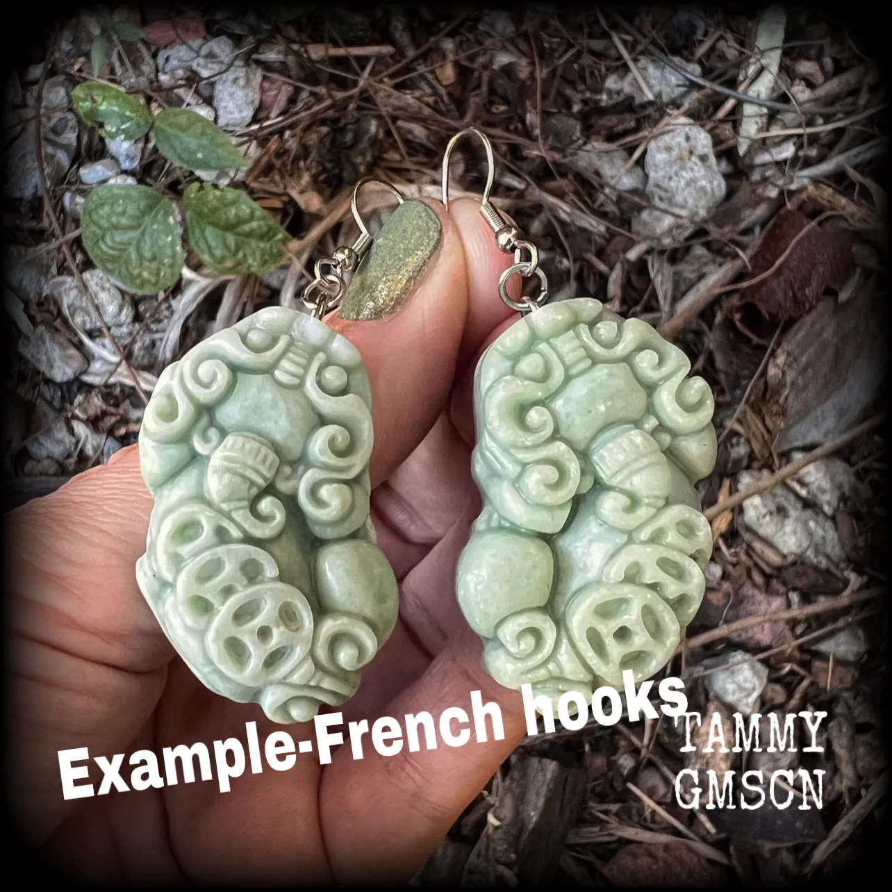 Chinese foo dog earrings-Lantian jade Pi Xiu earrings