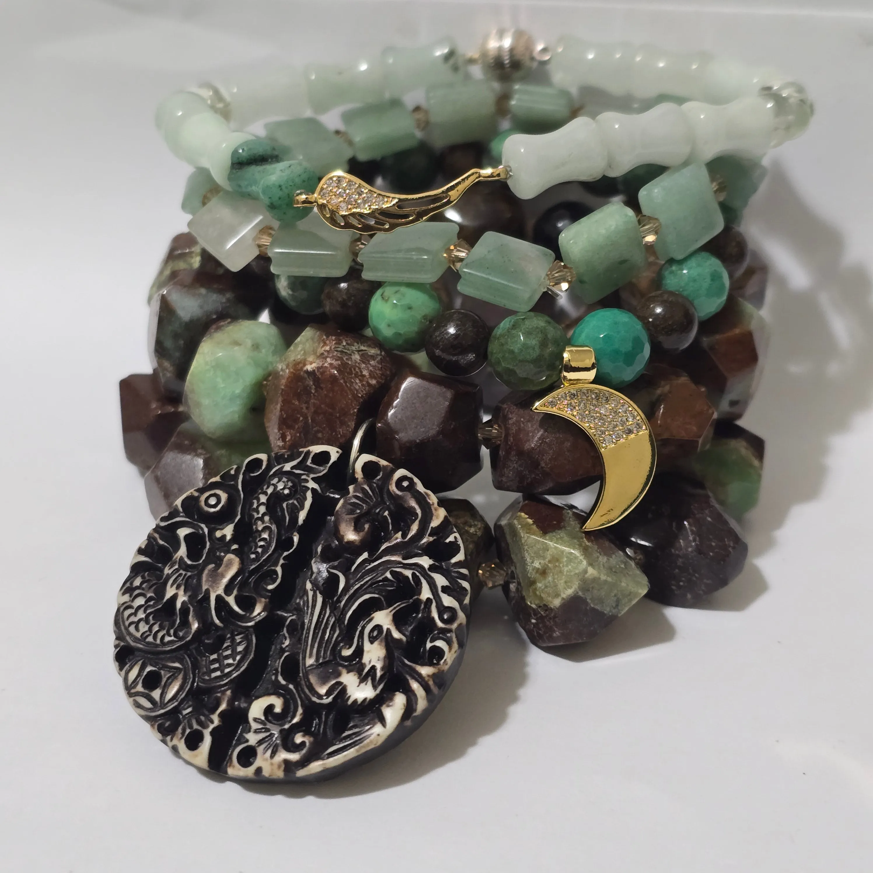 Chrysoprase and Jade Bracelet Set