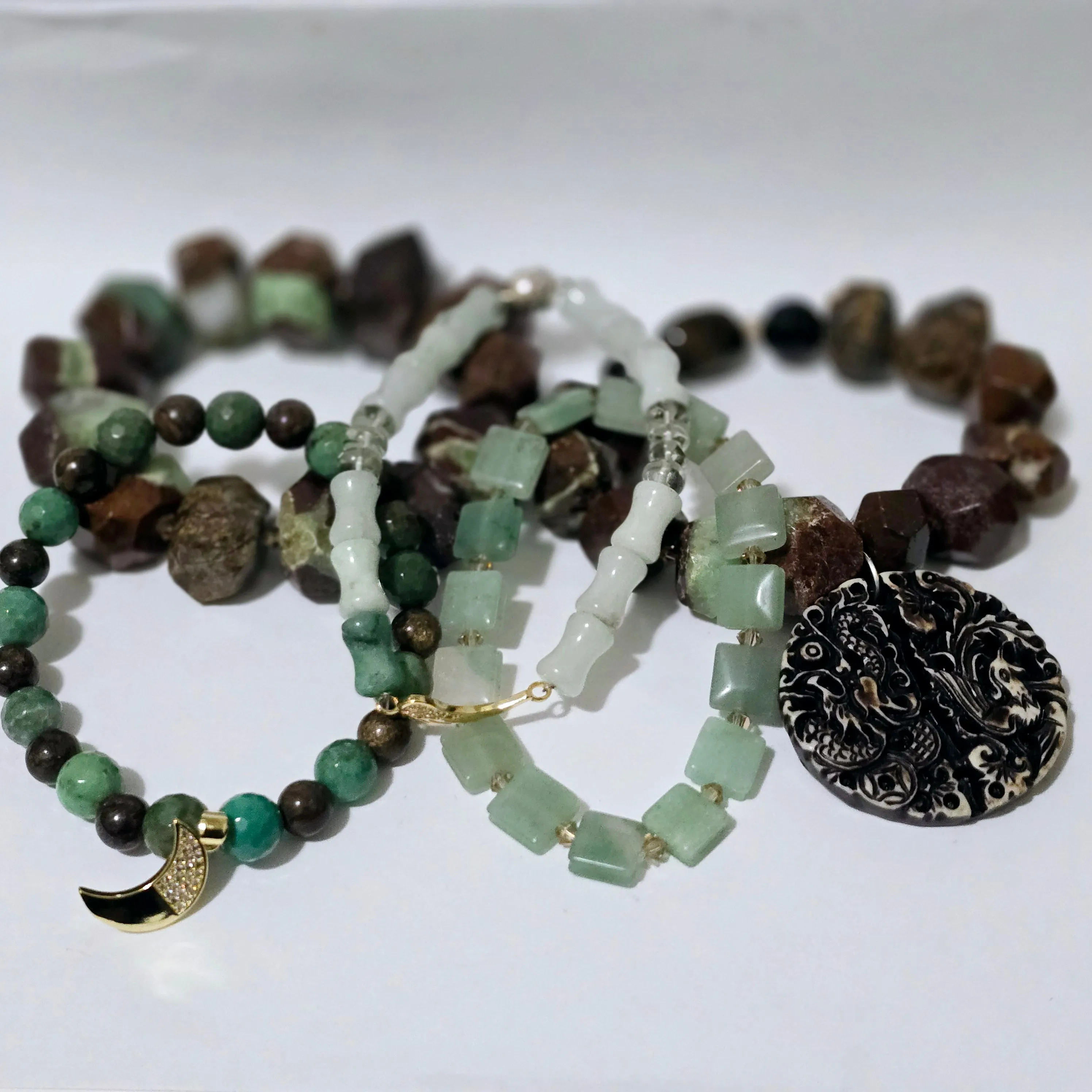 Chrysoprase and Jade Bracelet Set