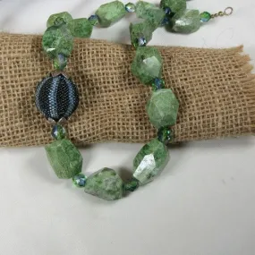 Chrysoprase Nugget and Blue and Green Beaded Bead Necklace