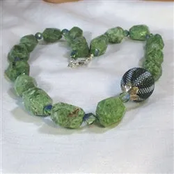 Chrysoprase Nugget and Blue and Green Beaded Bead Necklace