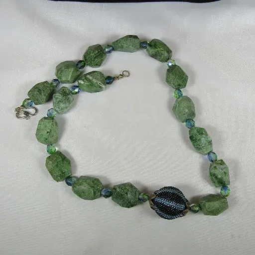 Chrysoprase Nugget and Blue and Green Beaded Bead Necklace