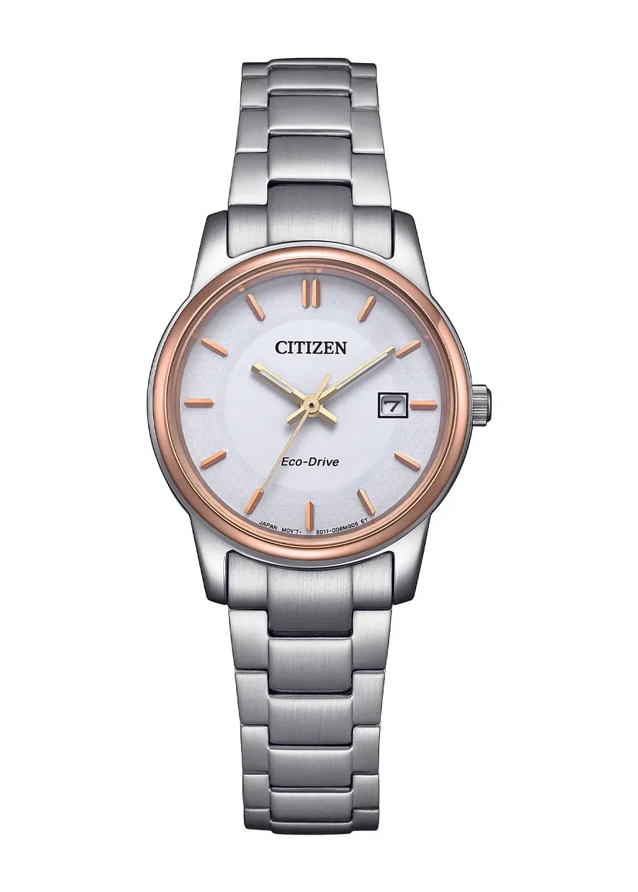 CITIZEN LADIES ECO-DRIVE WHITE DIAL ROSE STAINLESS STEEL EW2319-71A