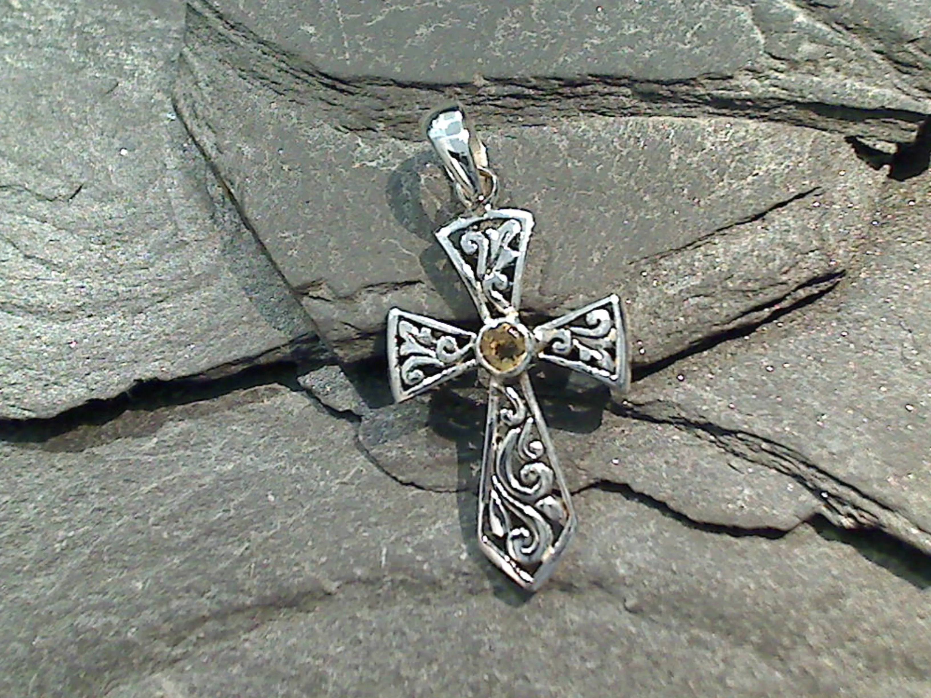 Citrine, Sterling Silver Small Cross Pendant