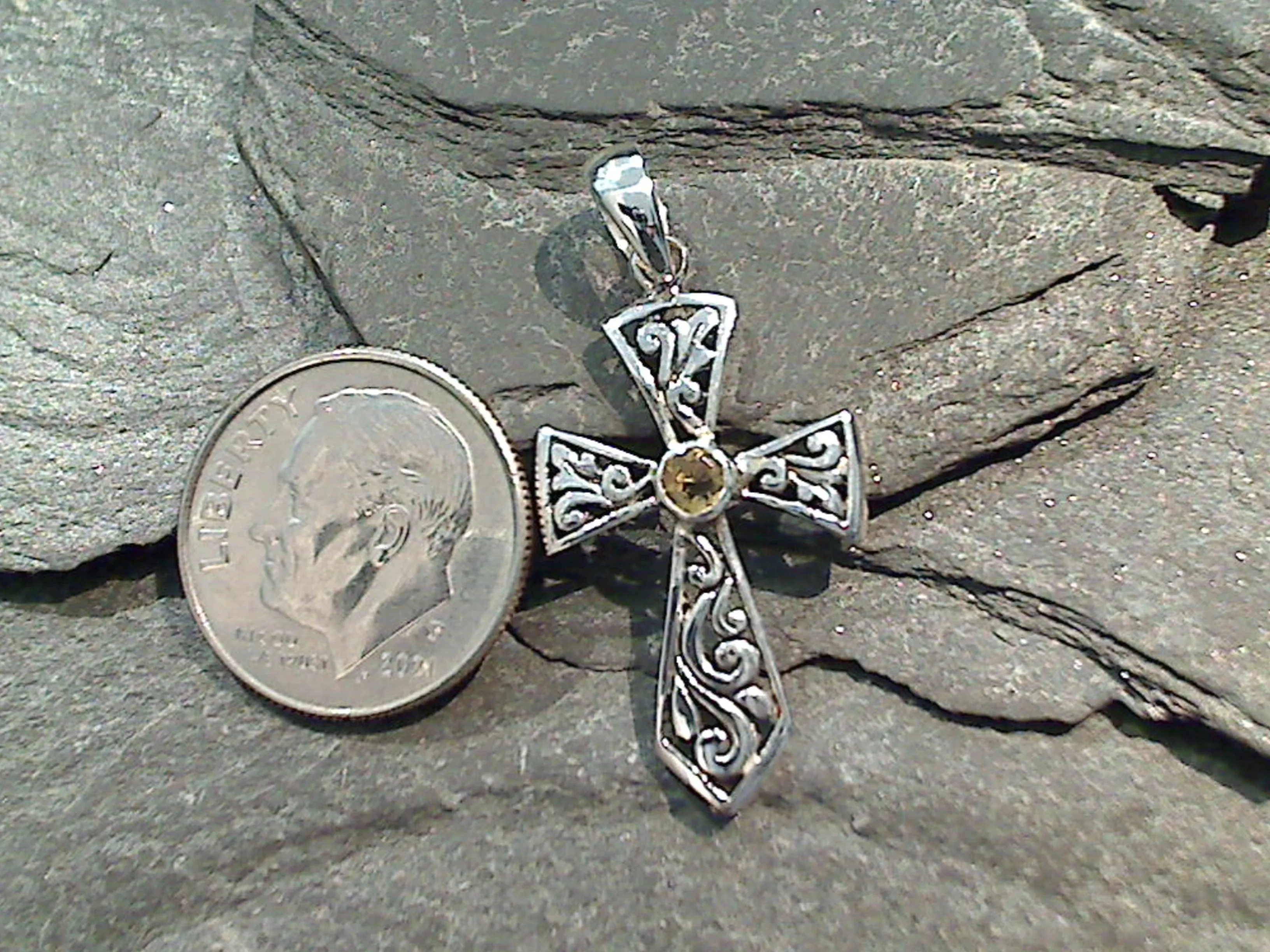 Citrine, Sterling Silver Small Cross Pendant