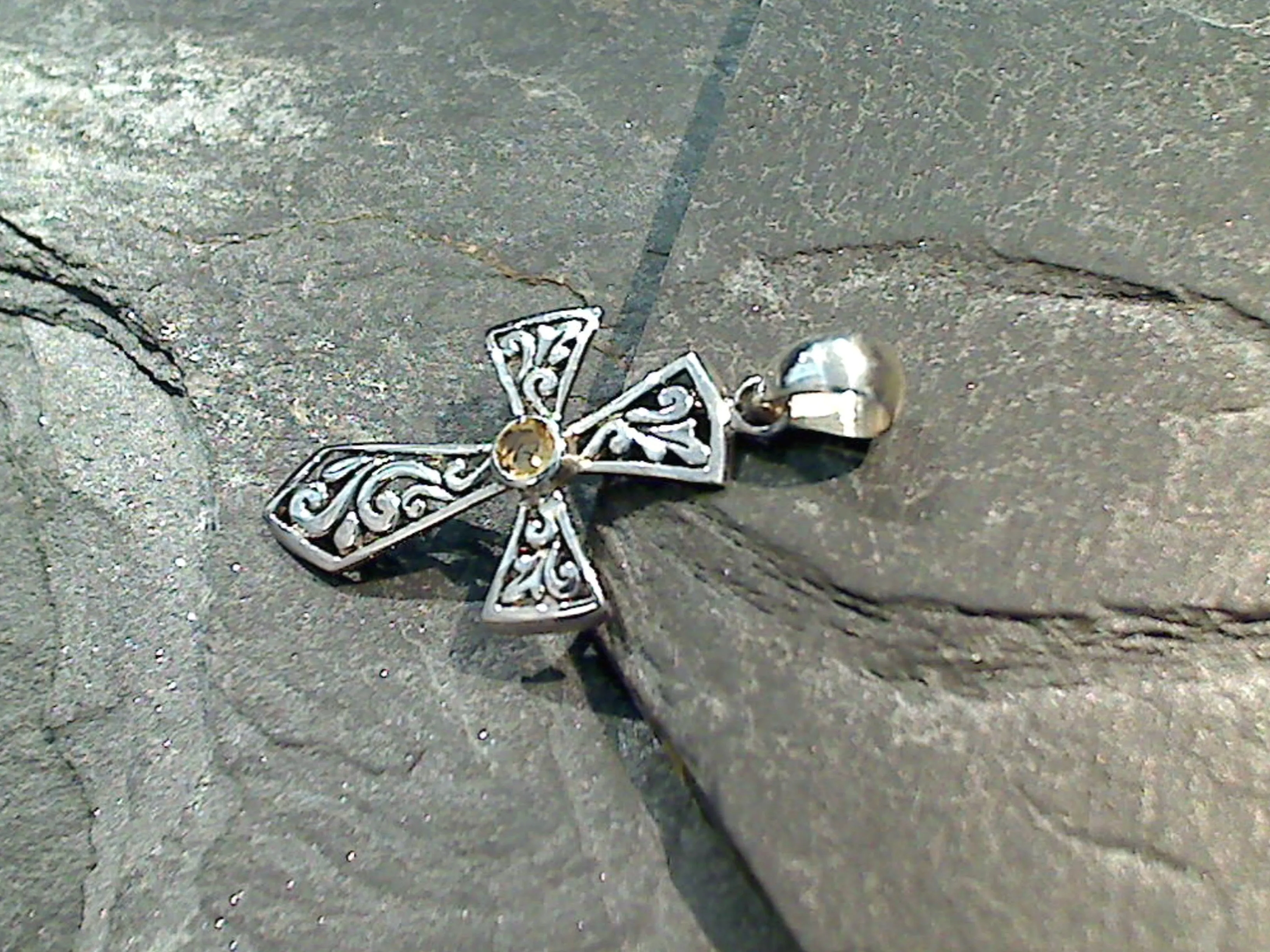 Citrine, Sterling Silver Small Cross Pendant