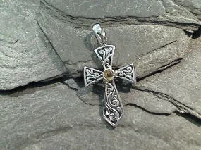 Citrine, Sterling Silver Small Cross Pendant