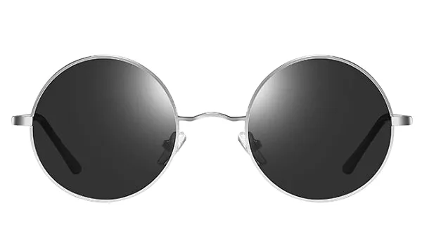 Classy Men Black Silver Round Polarized Sunglasses