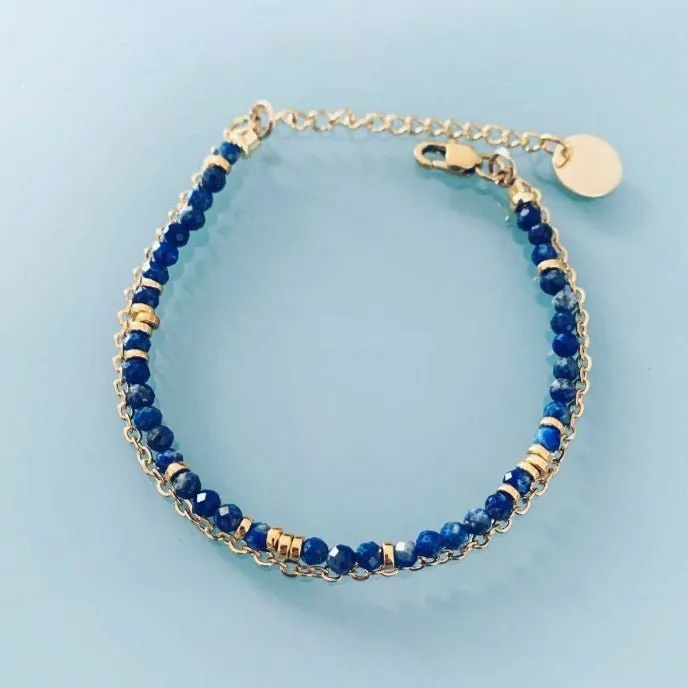 Clover Double Lapis Lazuli Bracelet | Women's Gourmet Bracelet | Magical Natural Stones and 24K Gold-Plated Heishi Pearls | Golden Bracelet | Gift Jewelry | Gold Women's Jewelry | Women's gift idea | Gift Jewelry