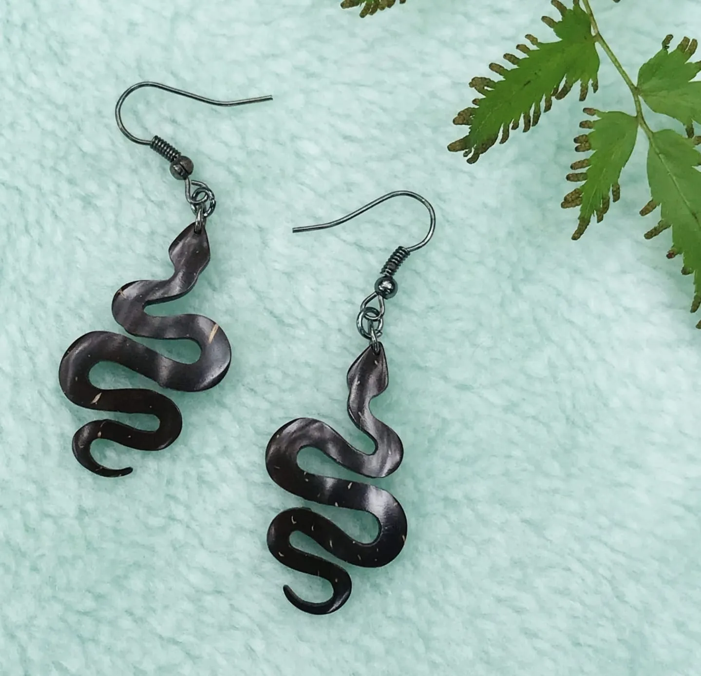 Coco Snake Earrings - Handcrafted from coconut shells