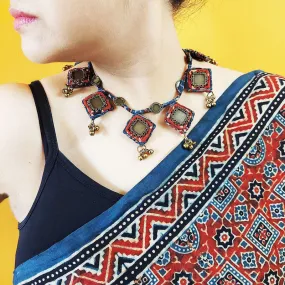 Cotton Diamond Ajrakh Neckpiece | Multicolour