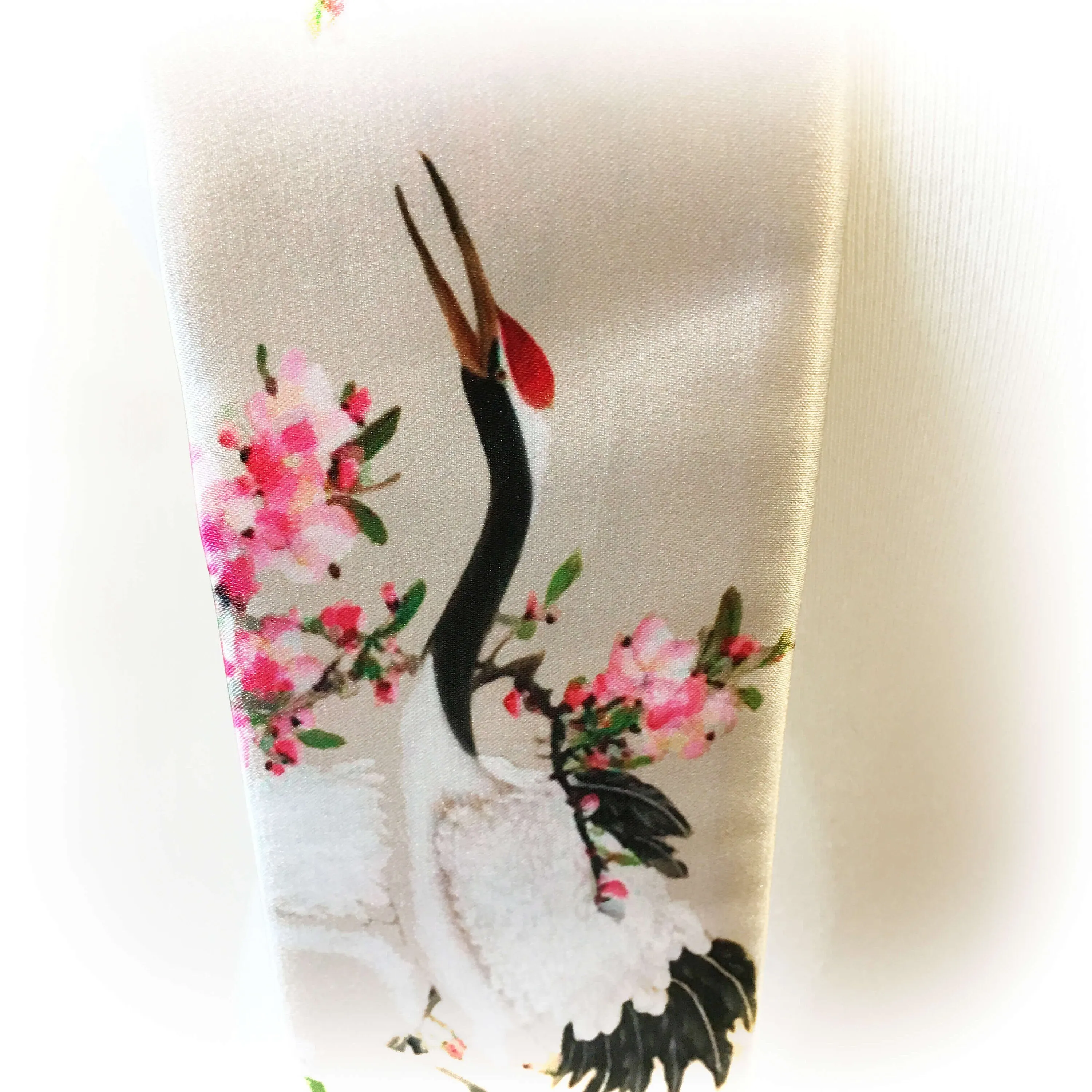 Cranes Skinny Scarf,Woman Scarf,All season scarf,Lightweight Scarf,ladies scarf,artist scarf,painted scarf,satin tie scarf