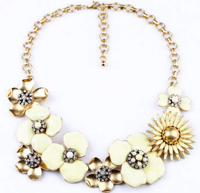 Cream Flowers Statement Necklace