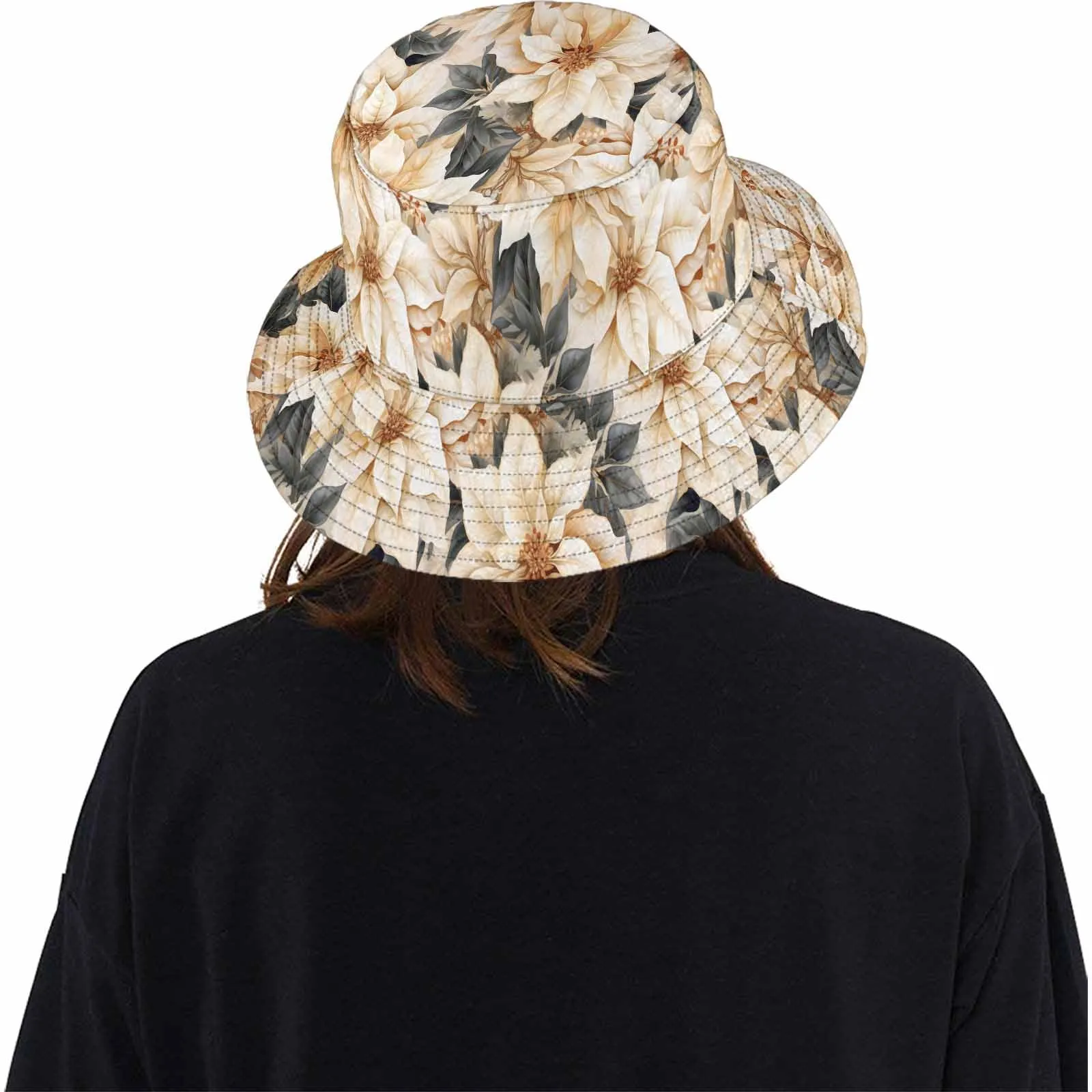 Cream Poinsettia2  Unisex Summer Single-Layer Bucket Hat