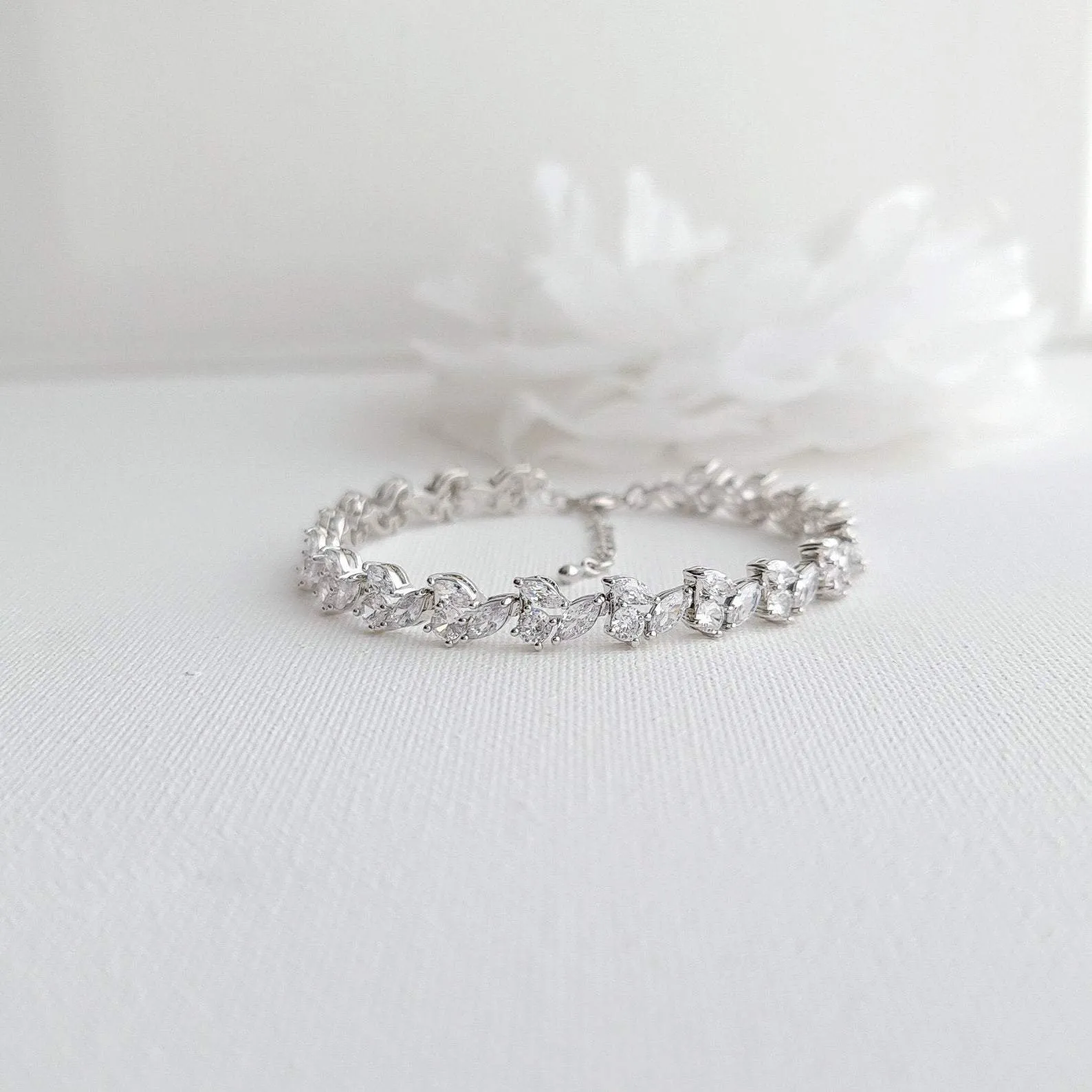 Cubic Zirconia Leaf Tennis Bridal Bracelet-Debra