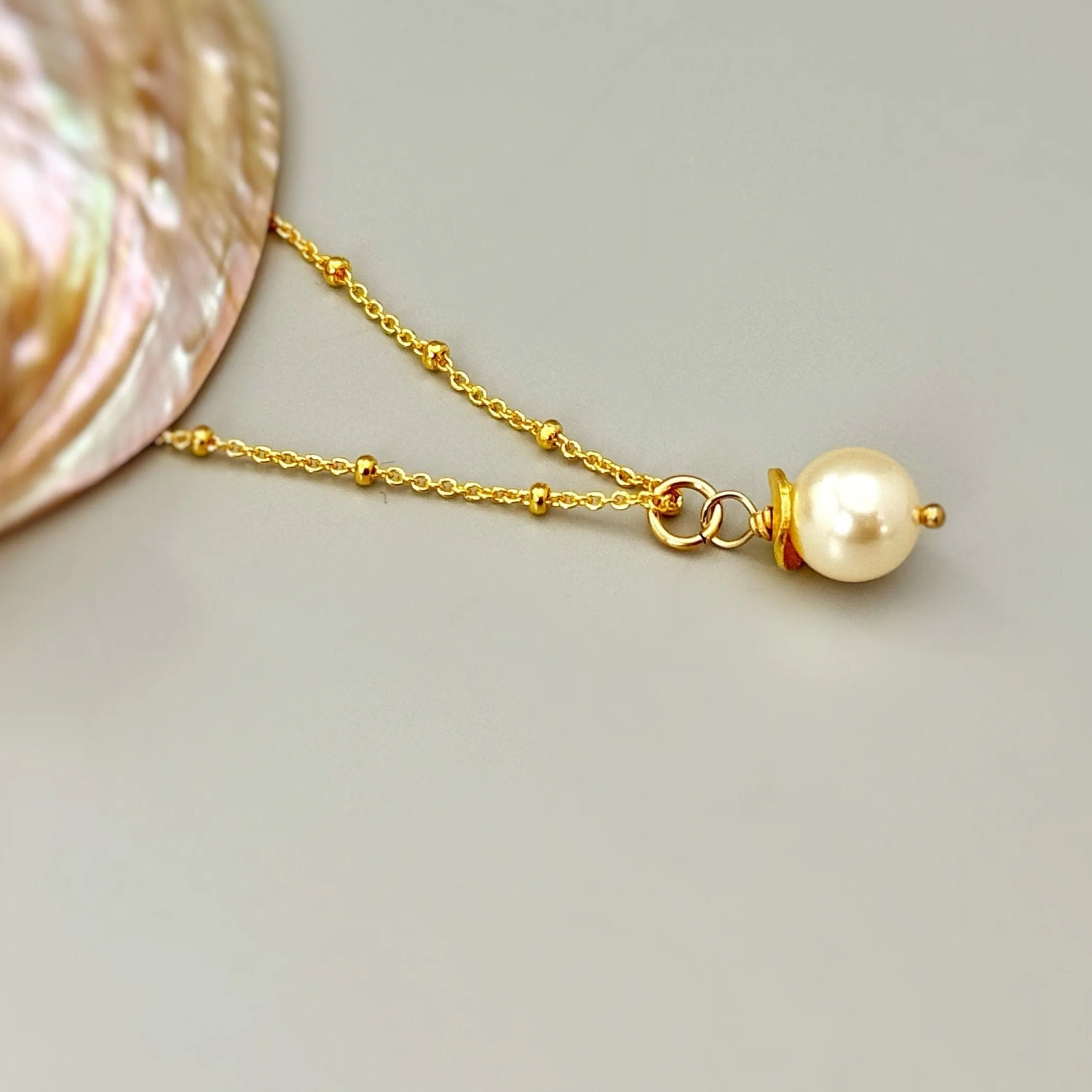 Dainty Single Pearl Necklace Gold, silver