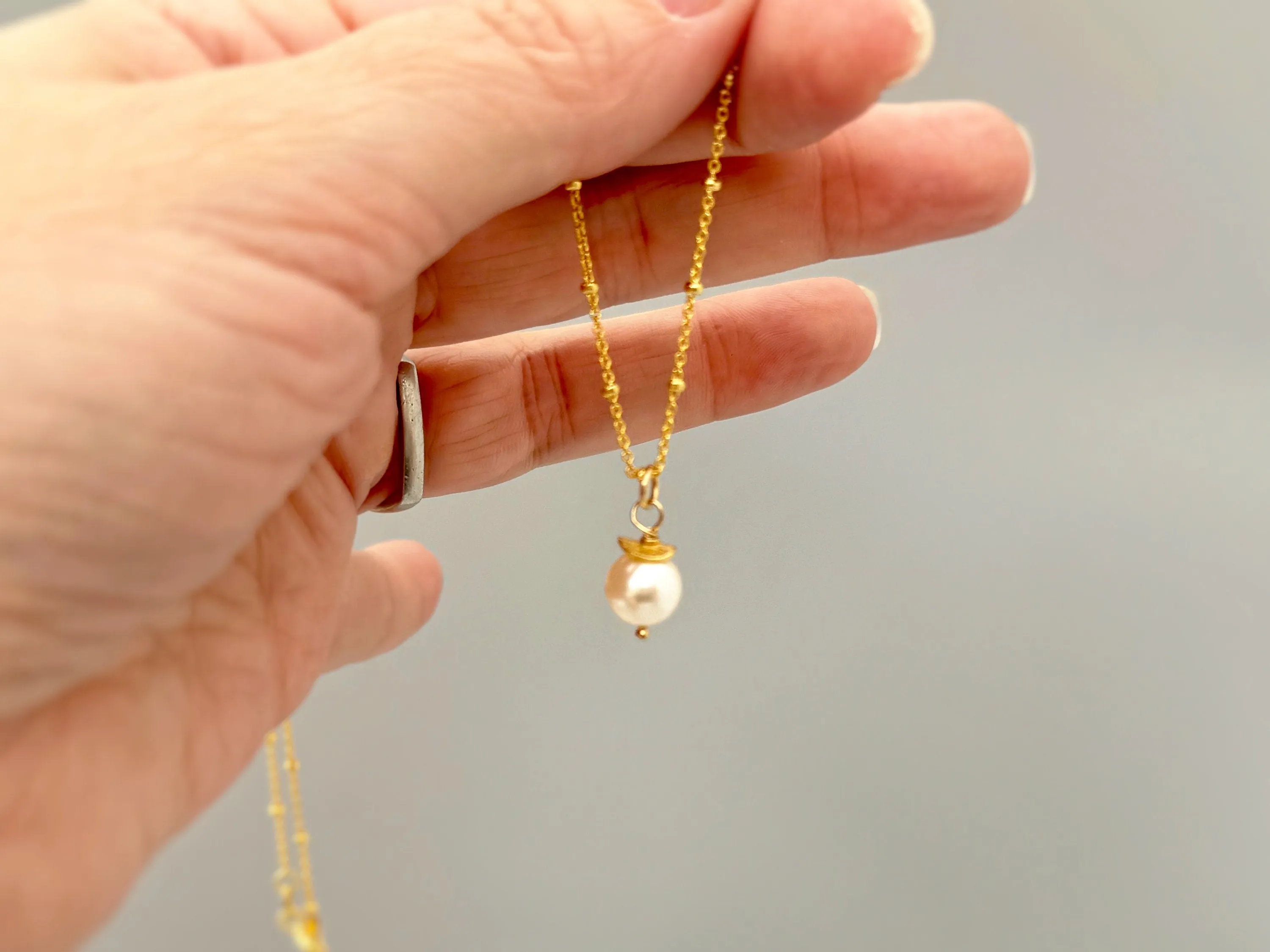 Dainty Single Pearl Necklace Gold, silver