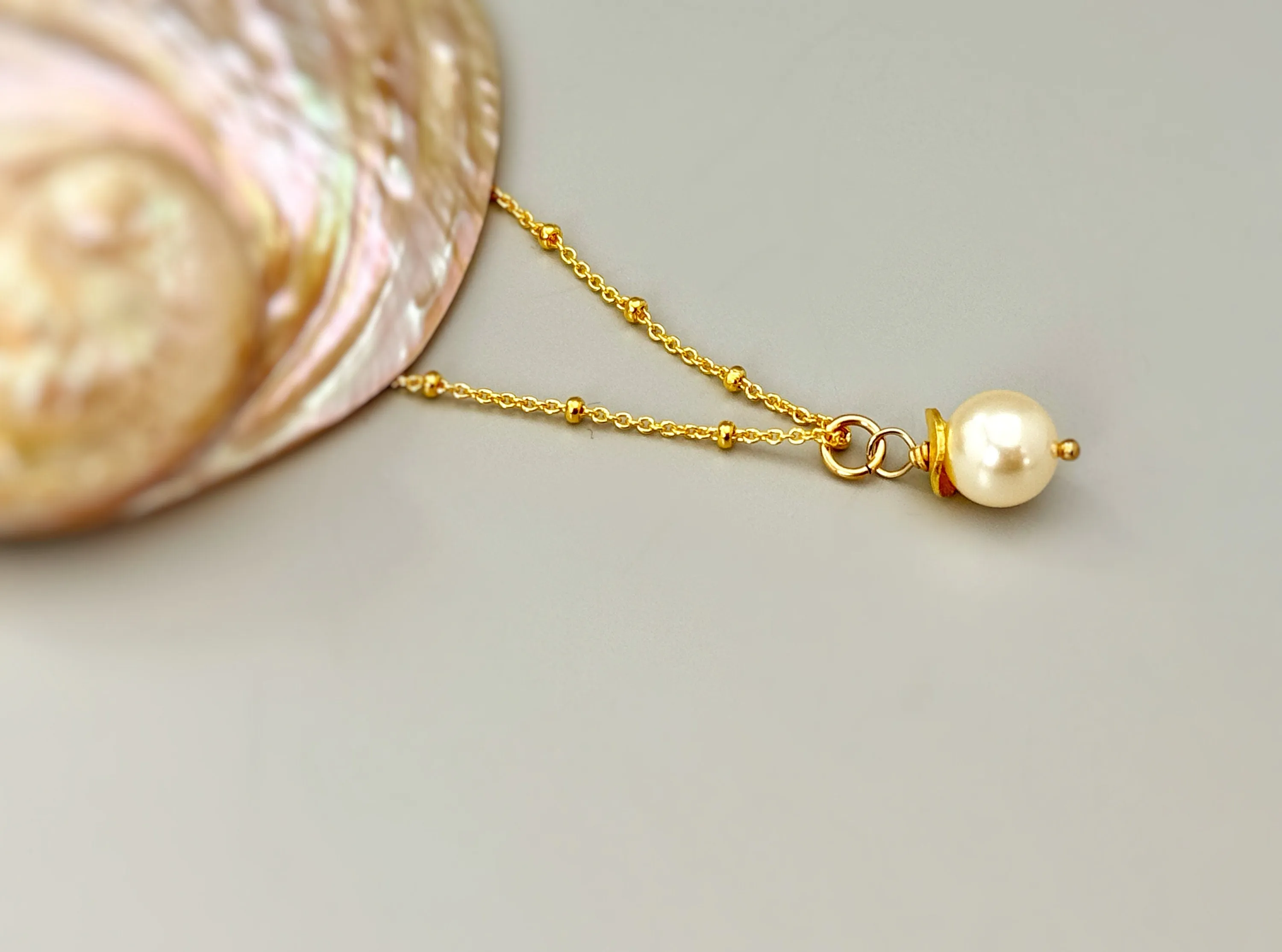 Dainty Single Pearl Necklace Gold, silver