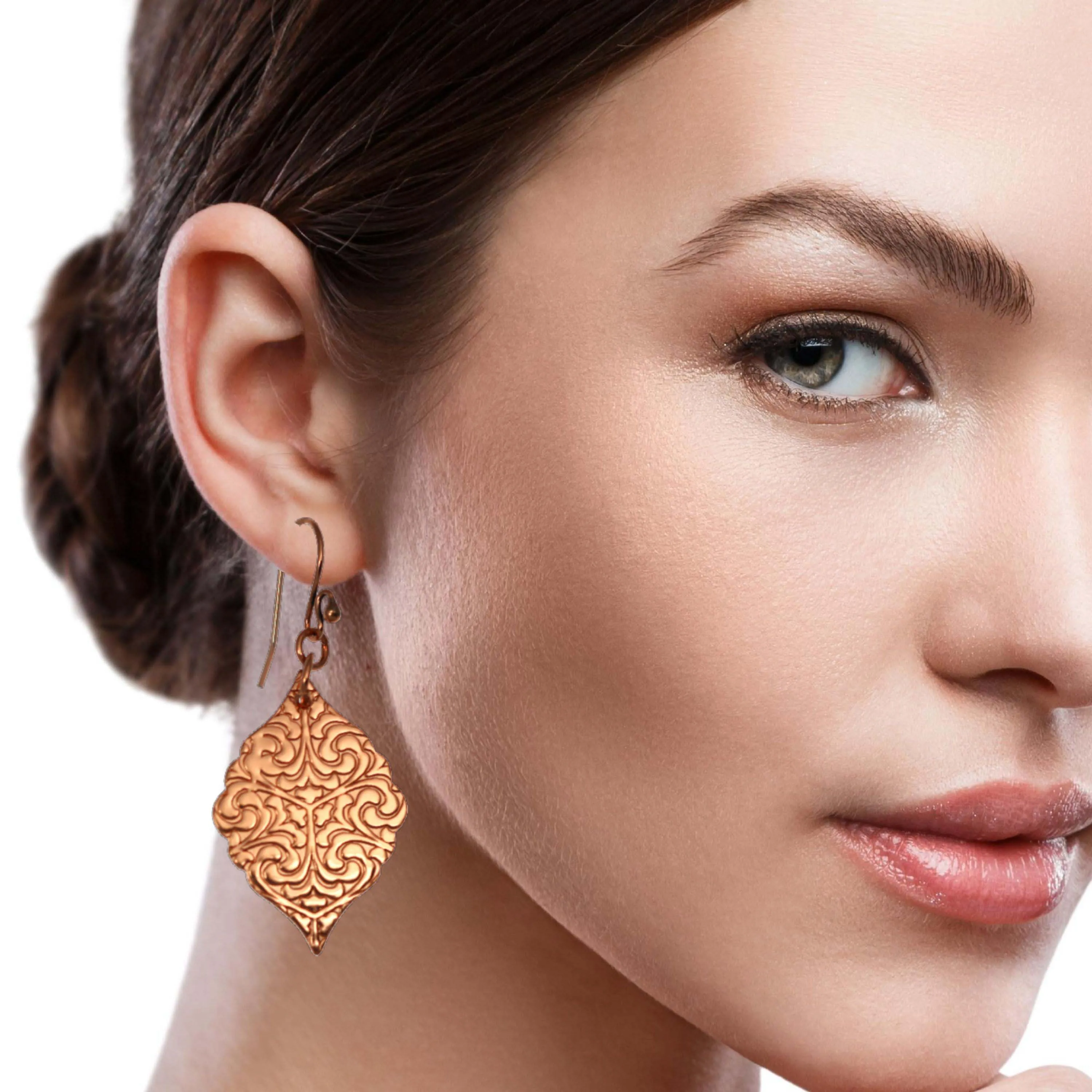 Damask Embossed Marrakesh Copper Drop Earrings