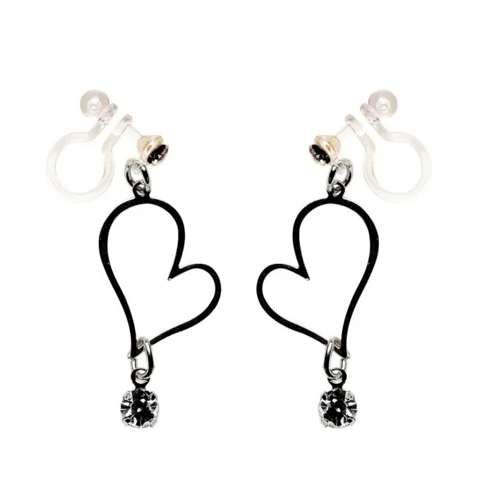 Dangle  Heart With Crystal Rhinestone Invisible Clip On Earrings