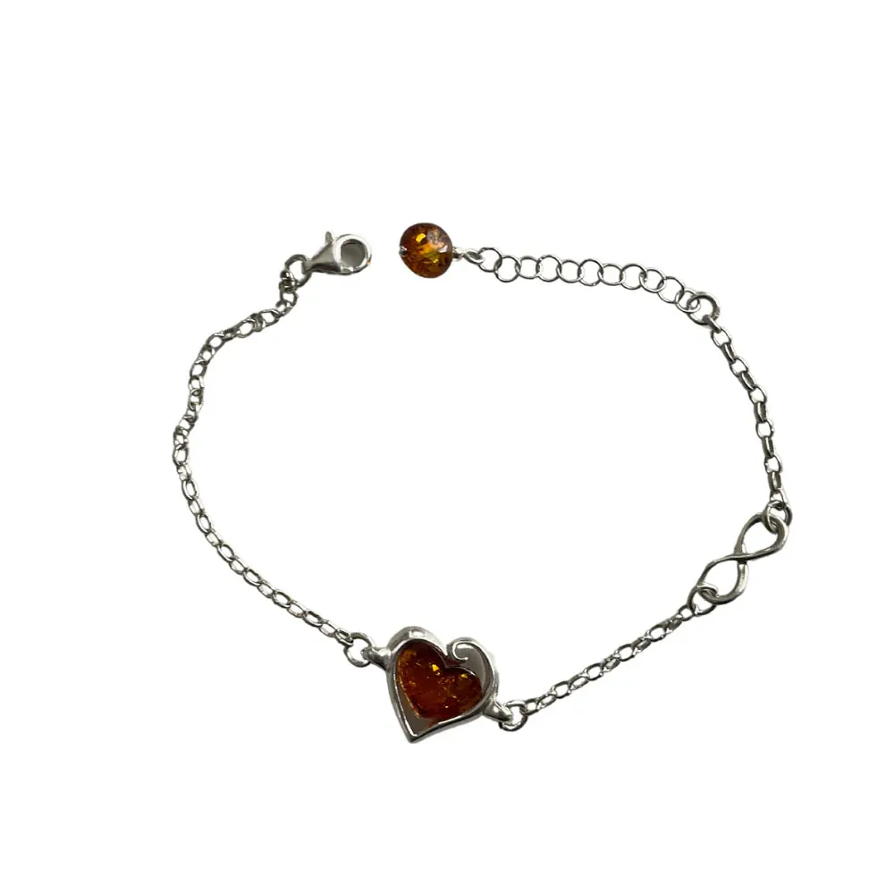 Designer 925 Sterling Silver and Amber Chain Bracelet