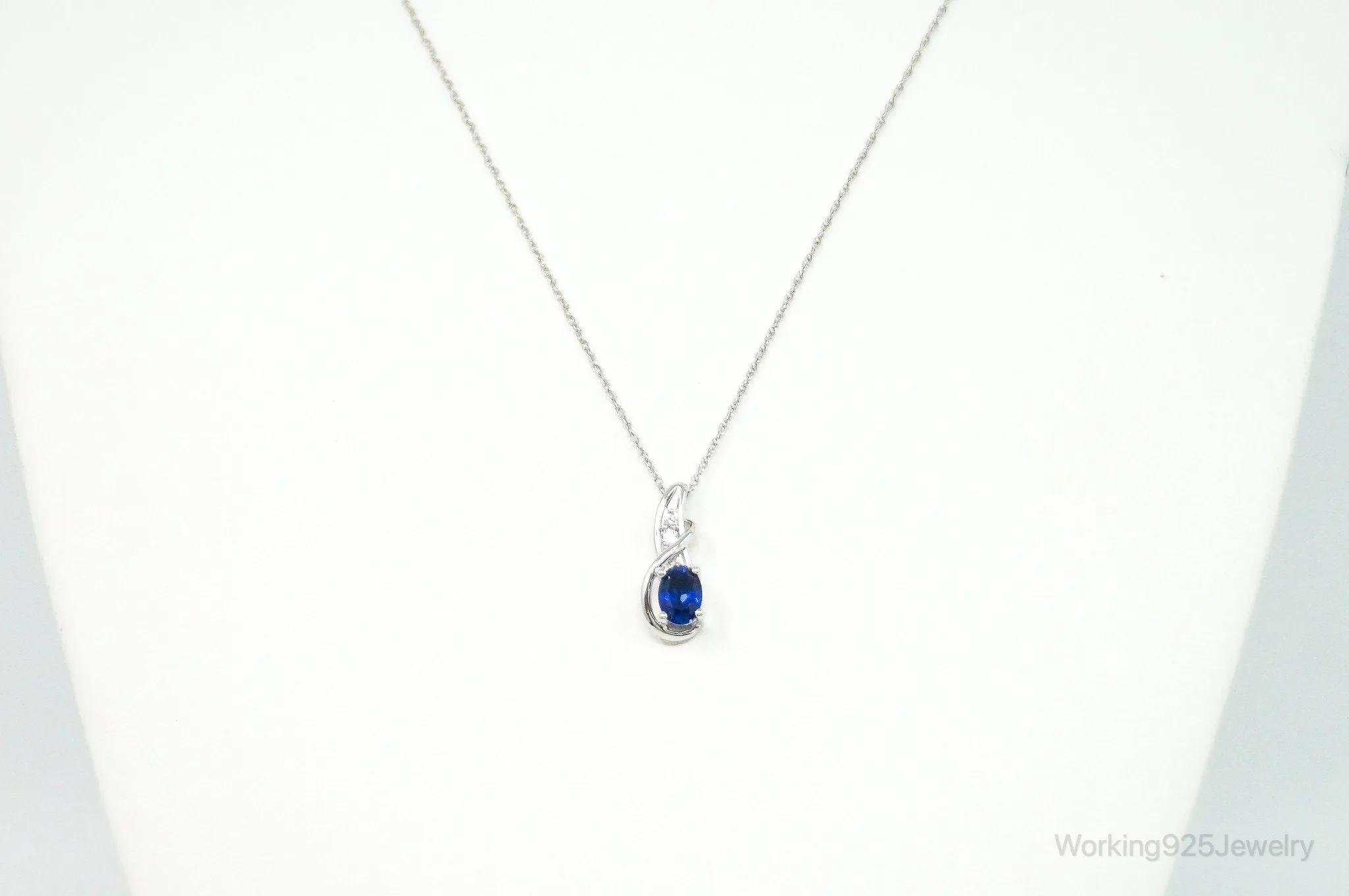 Designer SUN Lab Sapphire Cubic Zirconia Sterling Silver Necklace