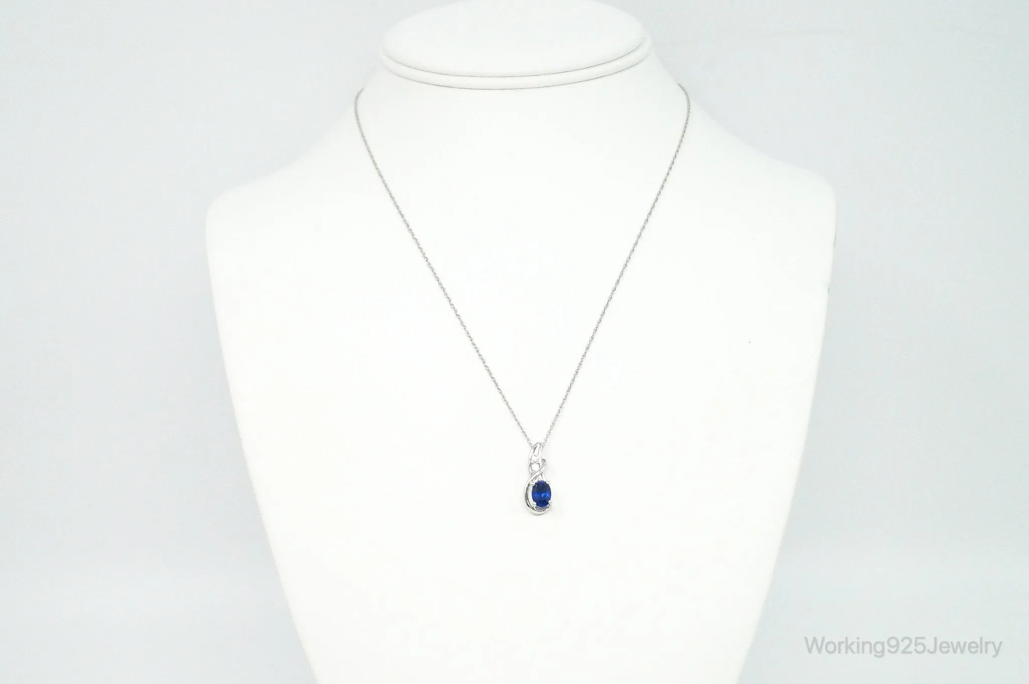 Designer SUN Lab Sapphire Cubic Zirconia Sterling Silver Necklace