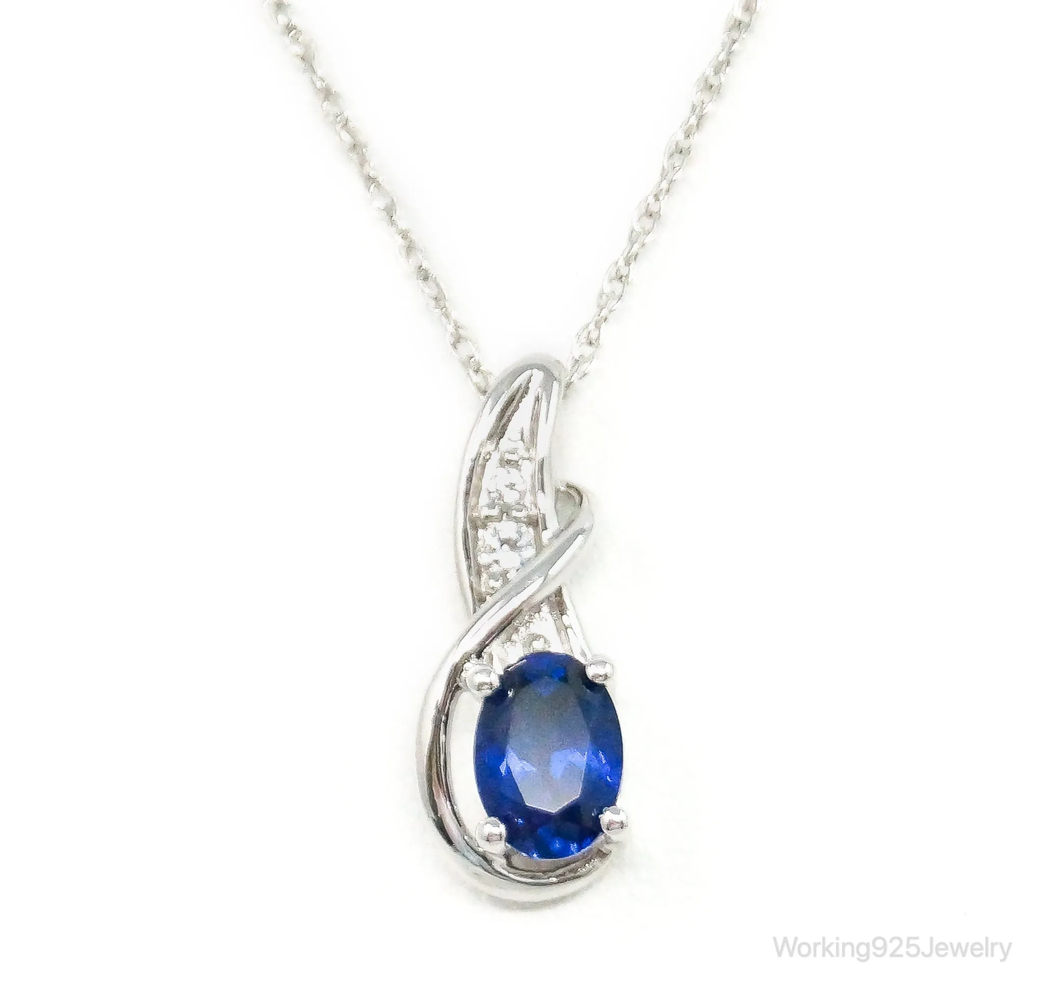 Designer SUN Lab Sapphire Cubic Zirconia Sterling Silver Necklace