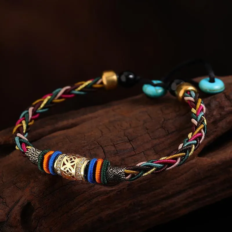 Diamond knot multicolored rope Tibetan ethnic bracelet hand-woven five-element transfer bead hand rope