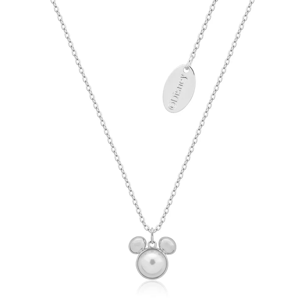 Disney Rhodium Plated Sterling Silver Mickey Mouse Pearl Pendant On Chain