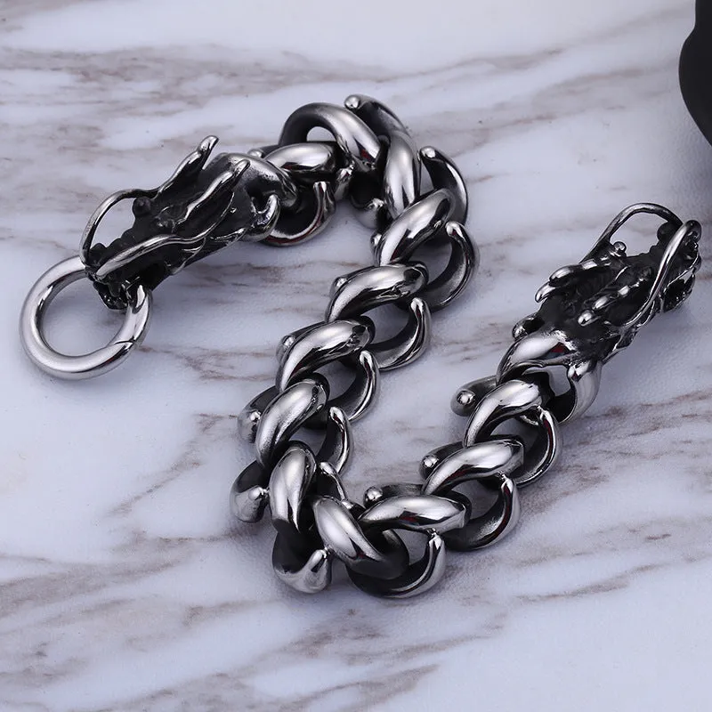 Dominant Men's Stainless Steel Loong Head Bracelet - European and American Jewelry