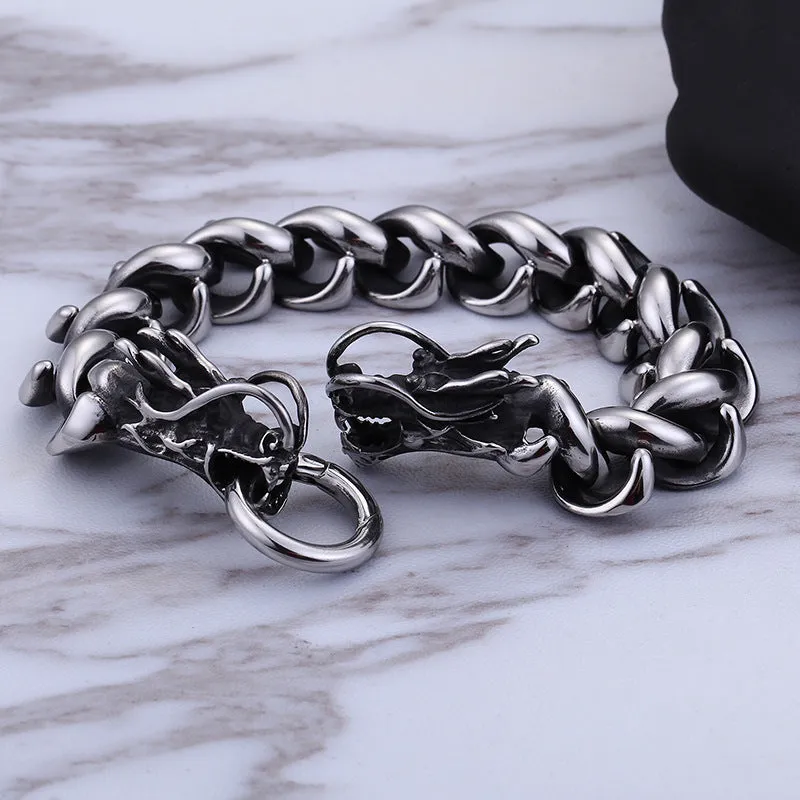 Dominant Men's Stainless Steel Loong Head Bracelet - European and American Jewelry