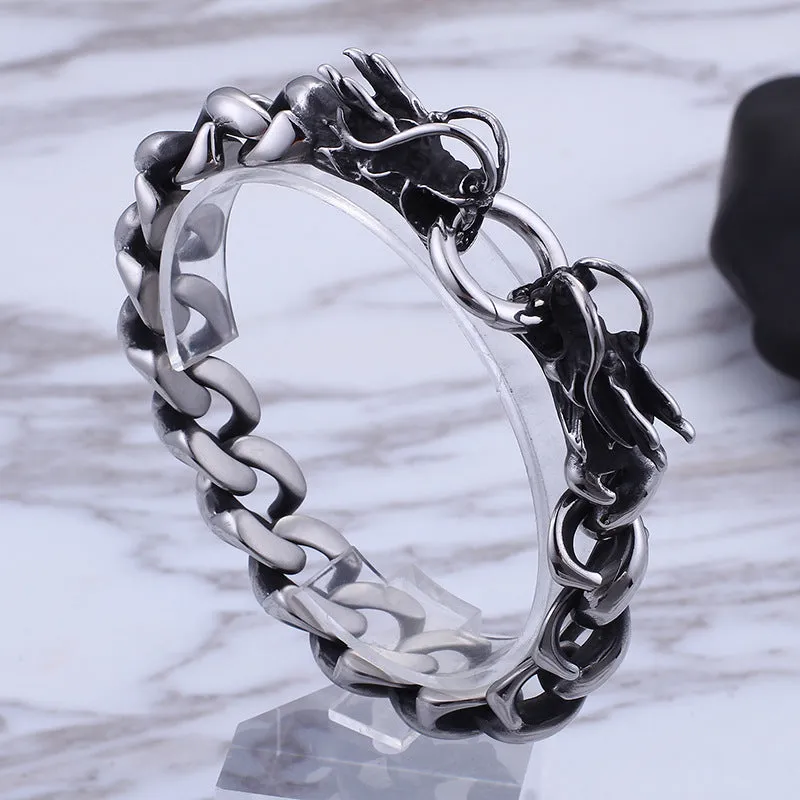 Dominant Men's Stainless Steel Loong Head Bracelet - European and American Jewelry