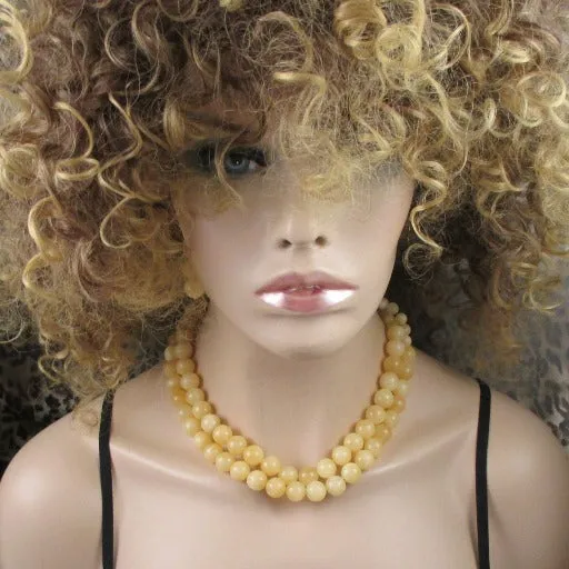 Double Strand Yellow Jade Necklace & Earrings