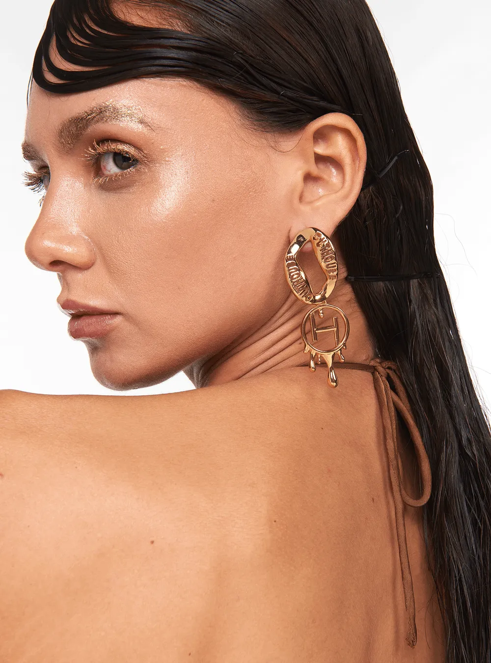 Drip OH Loop Earrings In Gold Finish