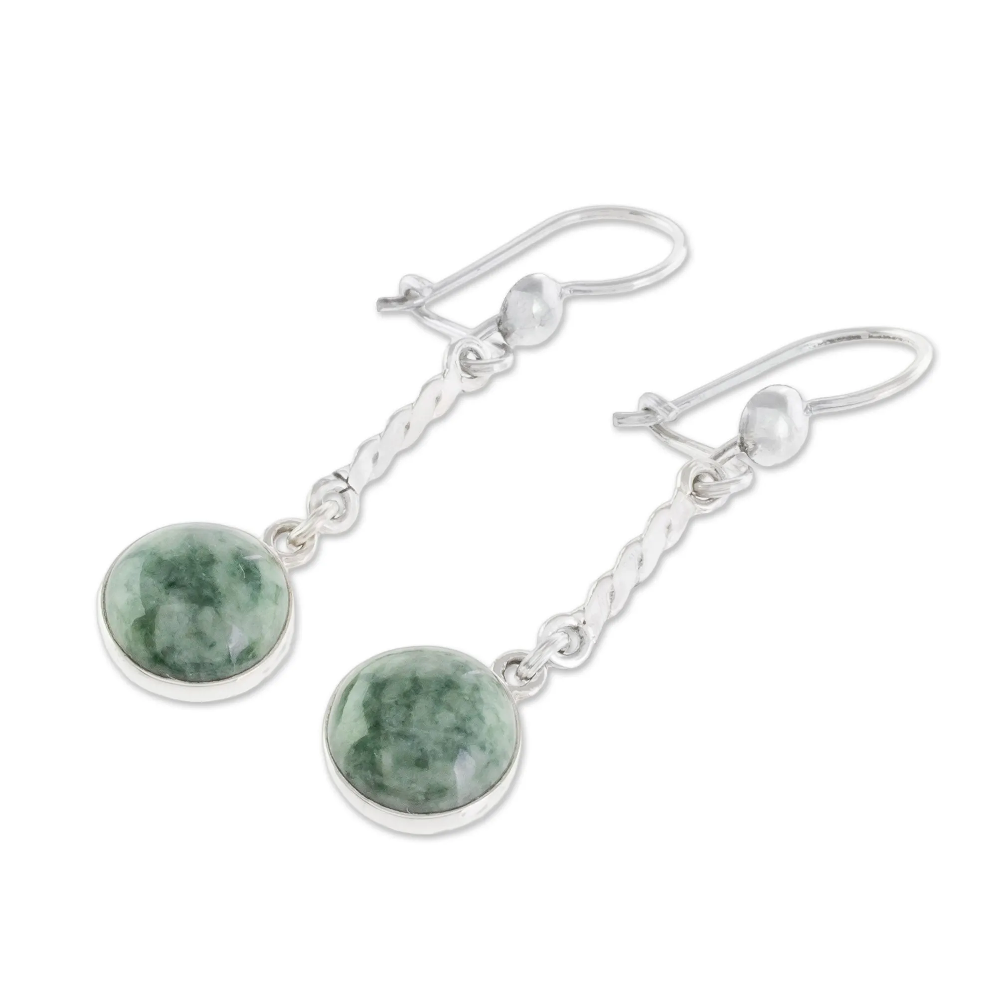 Drops of Hope Sterling Silver Green Jade Dangle Earrings from Guatemala