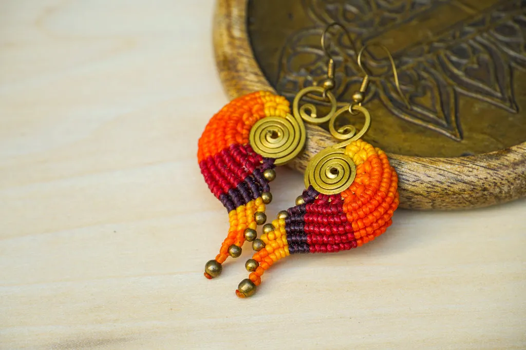 E7709- Micro Macrame Boho Earrings, Handmade Earrings, Hippie Earrings