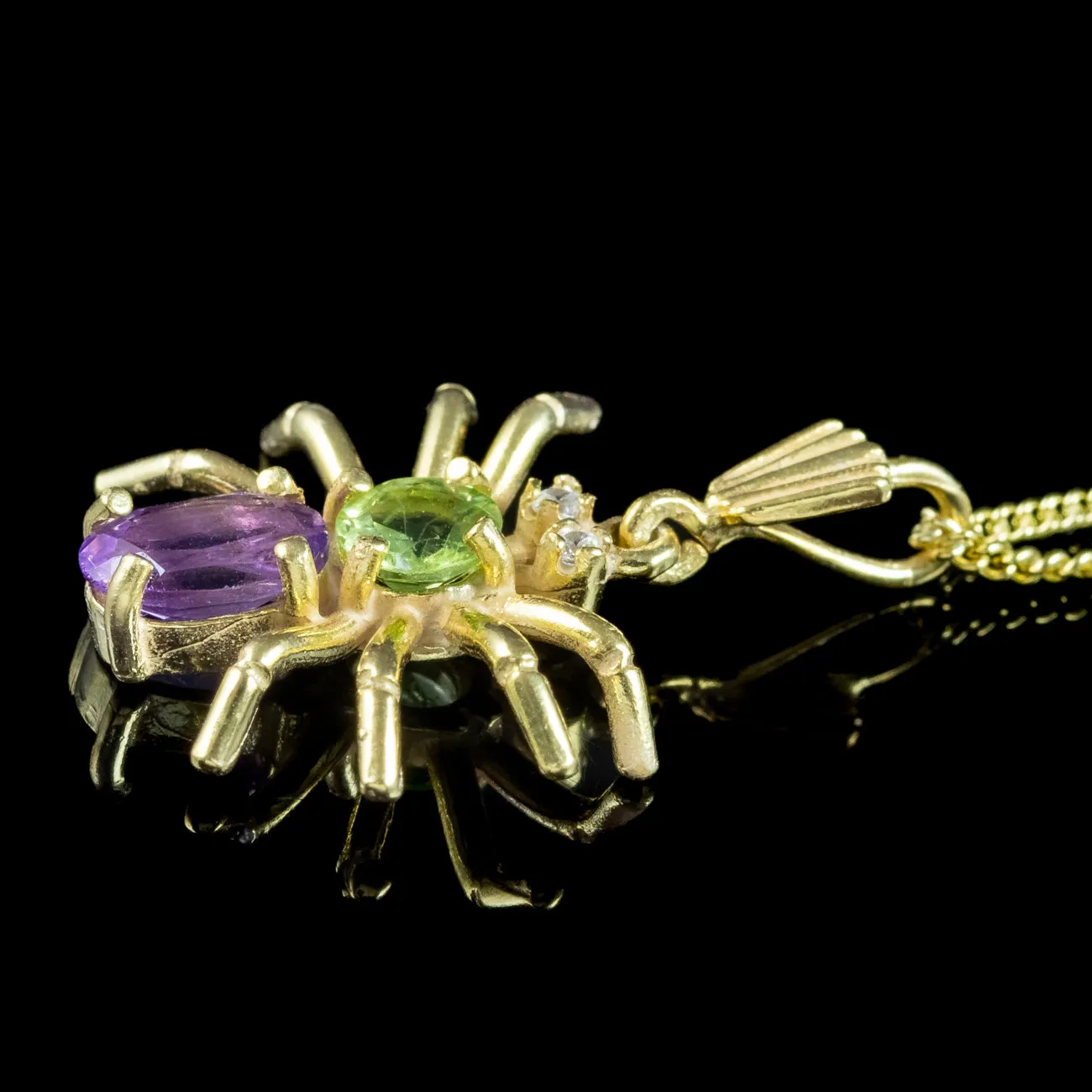 Edwardian Style Suffragette Spider Pendant Necklace Amethyst Peridot Diamond