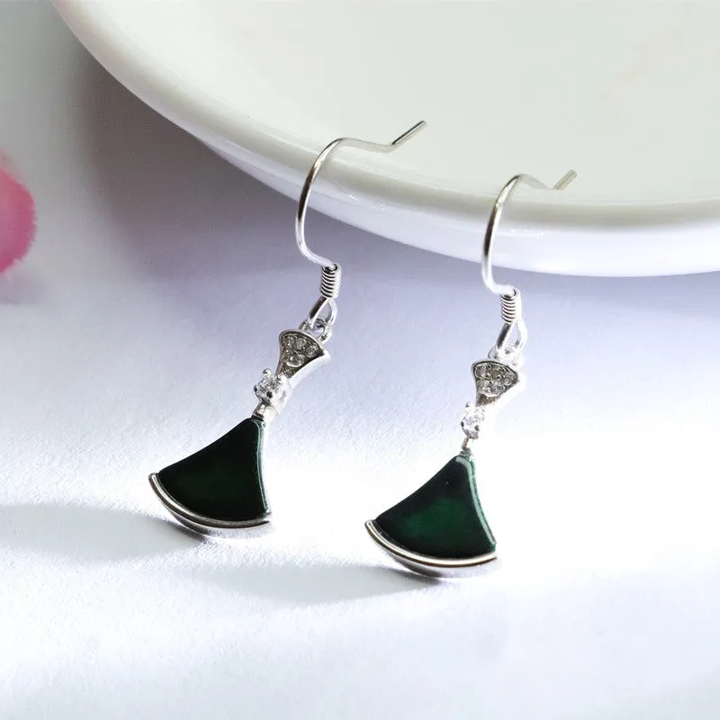 Elegant Blackish Green Small Skirt Sterling Silver Jade Ear Hook Earrings