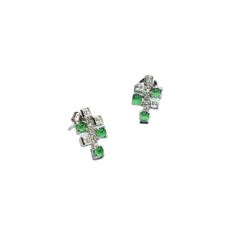 Elegant Ice Emperor Green Jade Sterling Silver Stud Earrings