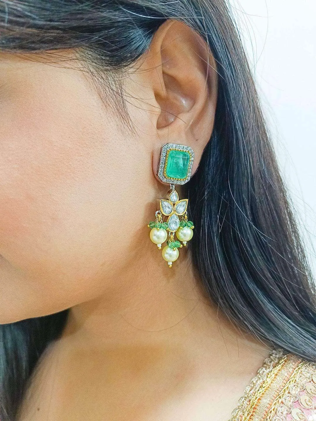 Embellished Ad Drop Earrings Dark Green