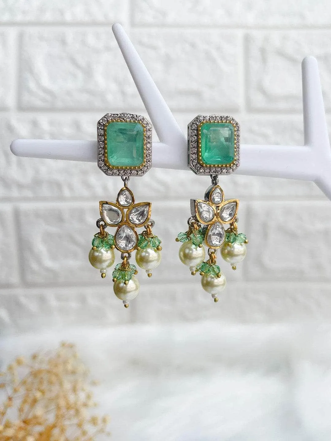 Embellished Ad Drop Earrings Dark Green