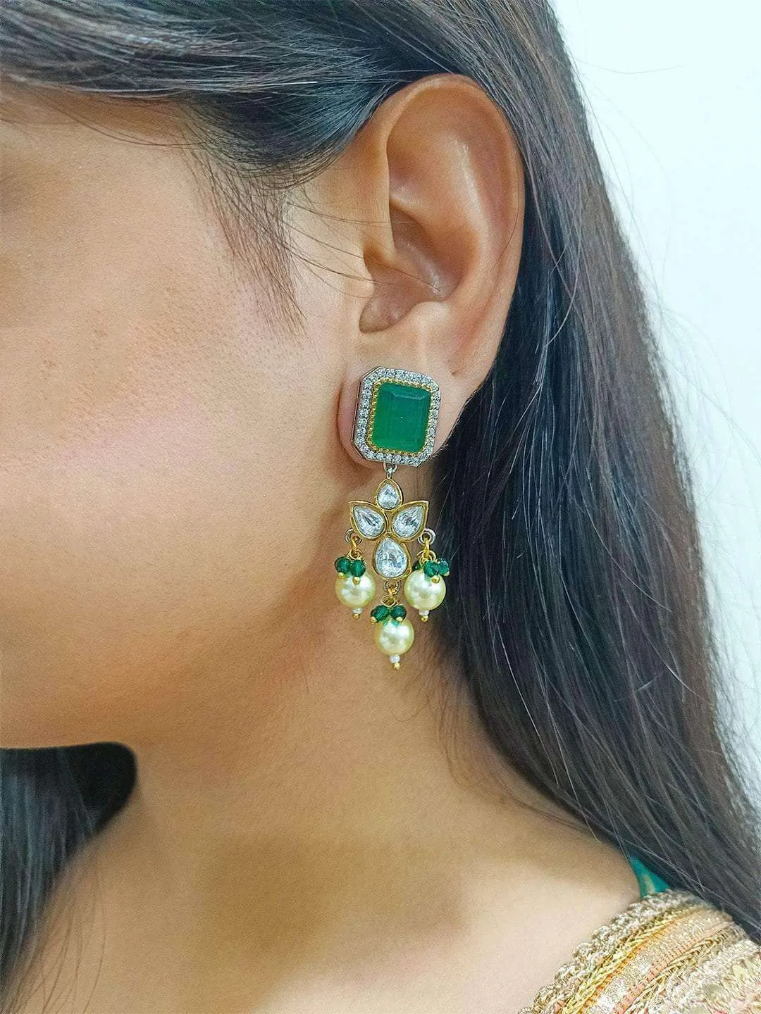 Embellished Ad Drop Earrings Dark Green