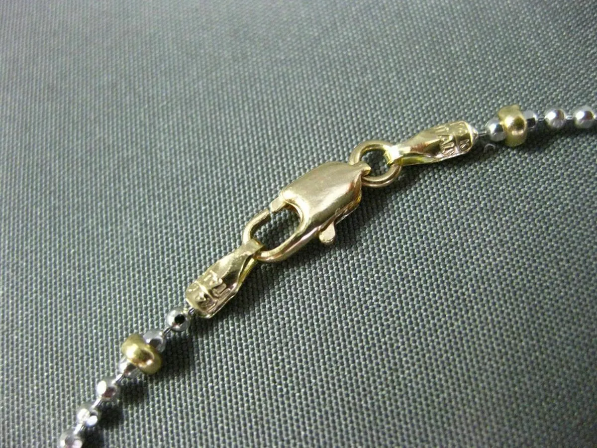 ESTATE LONG 14KT TWO TONE GOLD DIAMOND CUT BALL WRIST / ANKLE BRACELET #24692