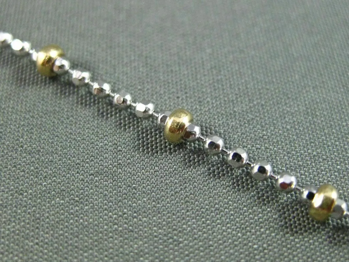 ESTATE LONG 14KT TWO TONE GOLD DIAMOND CUT BALL WRIST / ANKLE BRACELET #24692