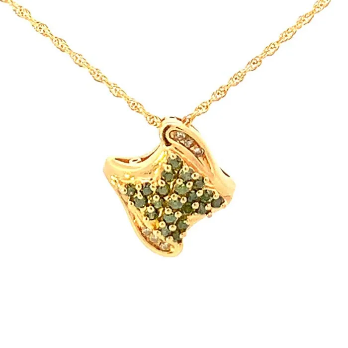 Estate Pavé Peridot Freeform Pendant in 14K Yellow Gold