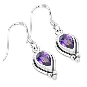 Ethnic Style Silver Earrings w Amethyst CZ