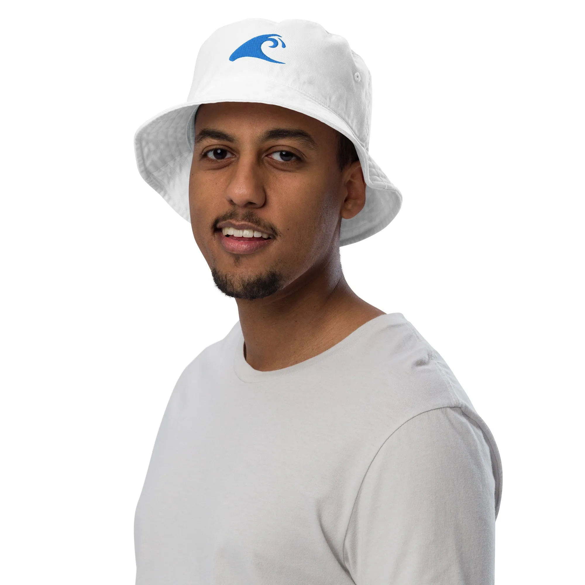 Extremely Stoked®️ Aqua Blue Epic Wave Logo on Organic Bucket Hat