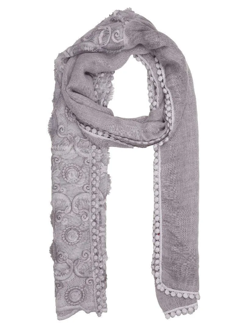 FabSeasons Brown Cotton Stylish Scarves with Embroidery for Women